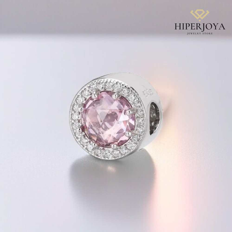 Abalorio disco rosa plata 2