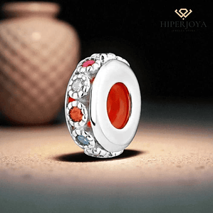 Abalorio ajustador y silicona con circonitas multicolor plata