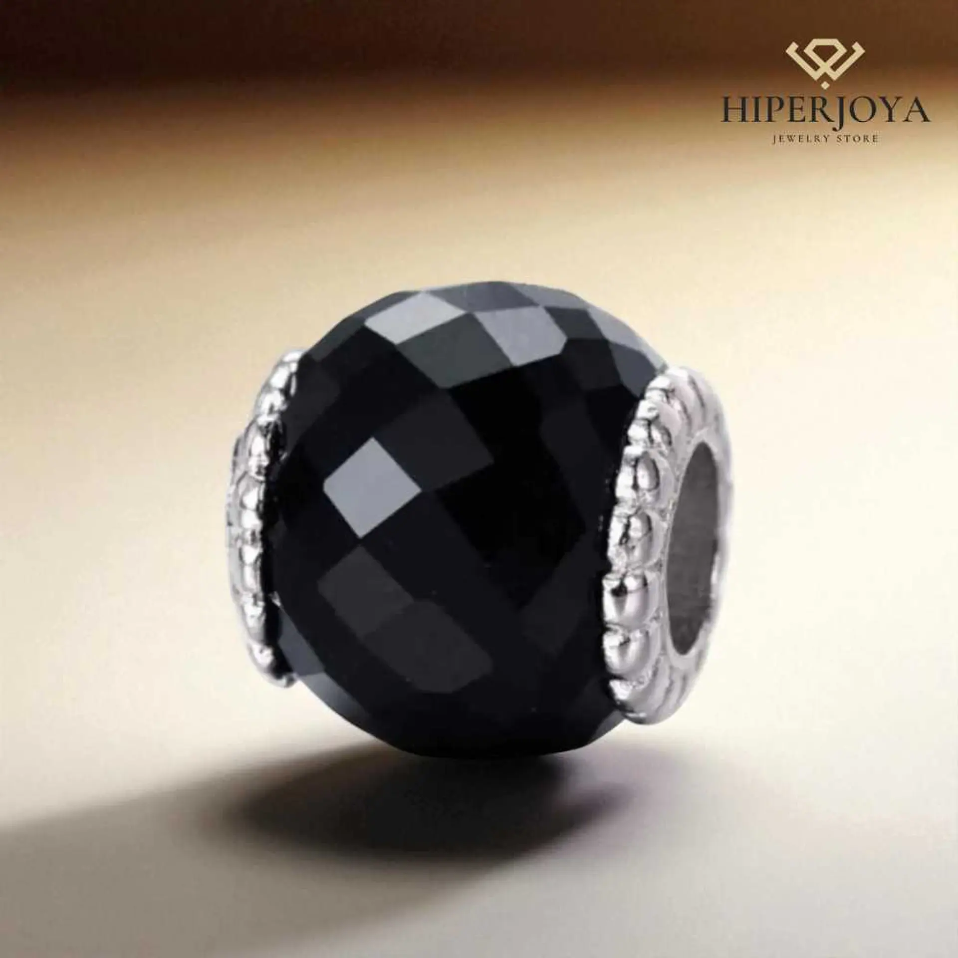 Black Murano bead, faceted, silver. 2