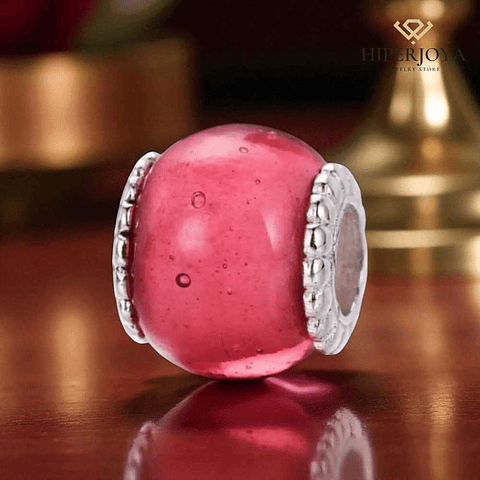 Abalorio murano rosa plata