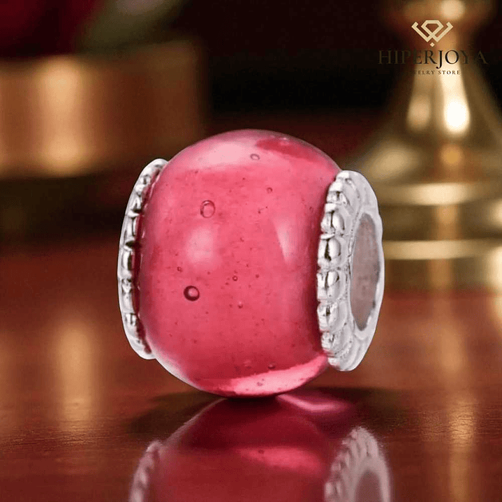 Abalorio murano rosa plata 2