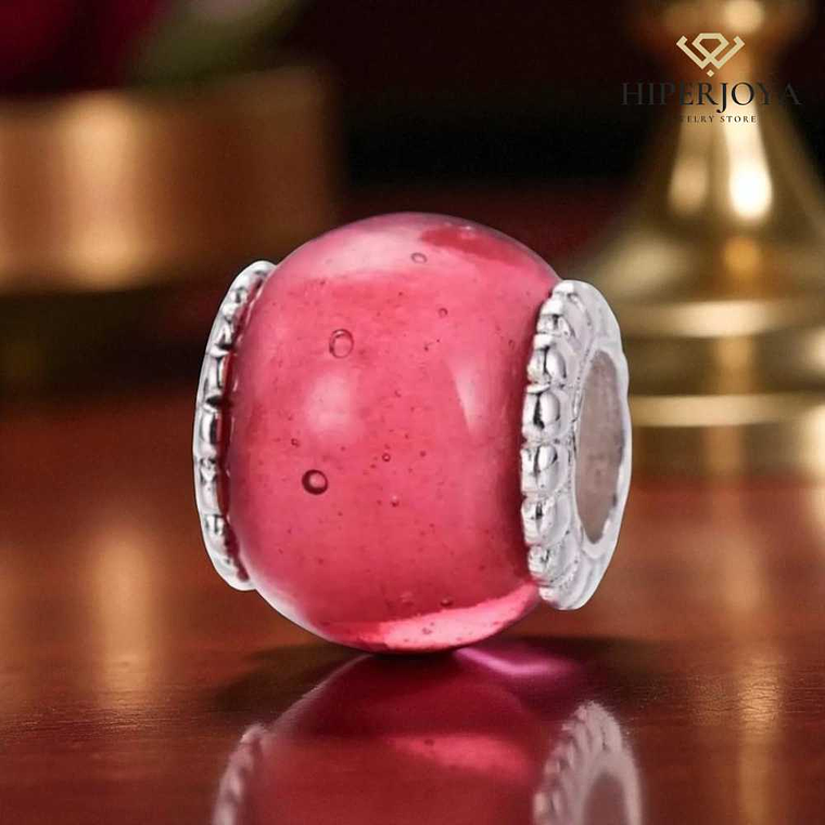 Abalorio murano rosa plata 2