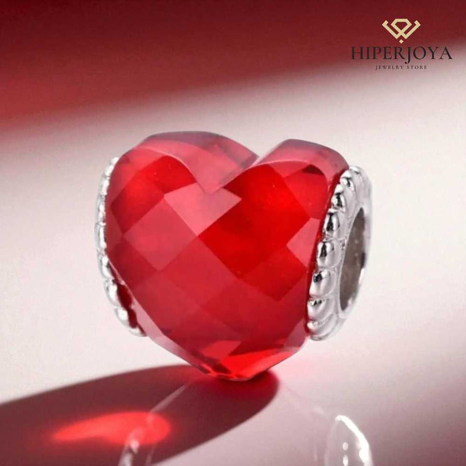 Abalorio murano corazón rojo facetado plata 2