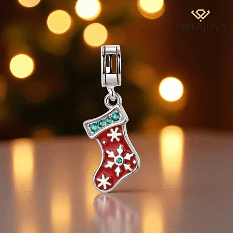 Christmas stocking charm, enamel, silver.