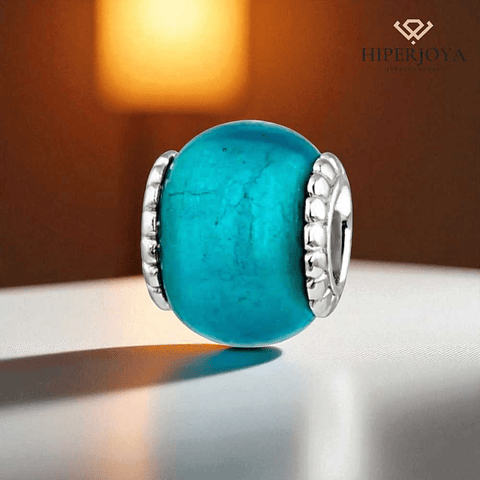 Turquoise and silver Murano bead