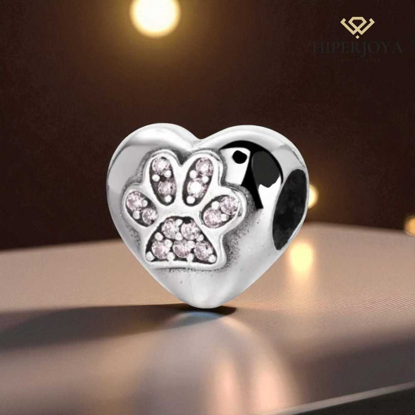 Abalorio corazón con huella plata 2