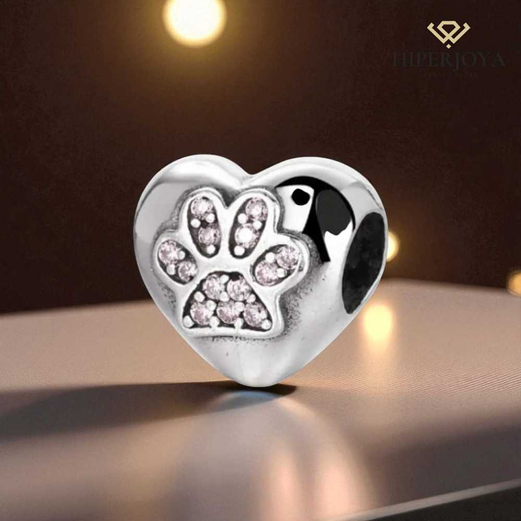 Abalorio corazón con huella plata 2