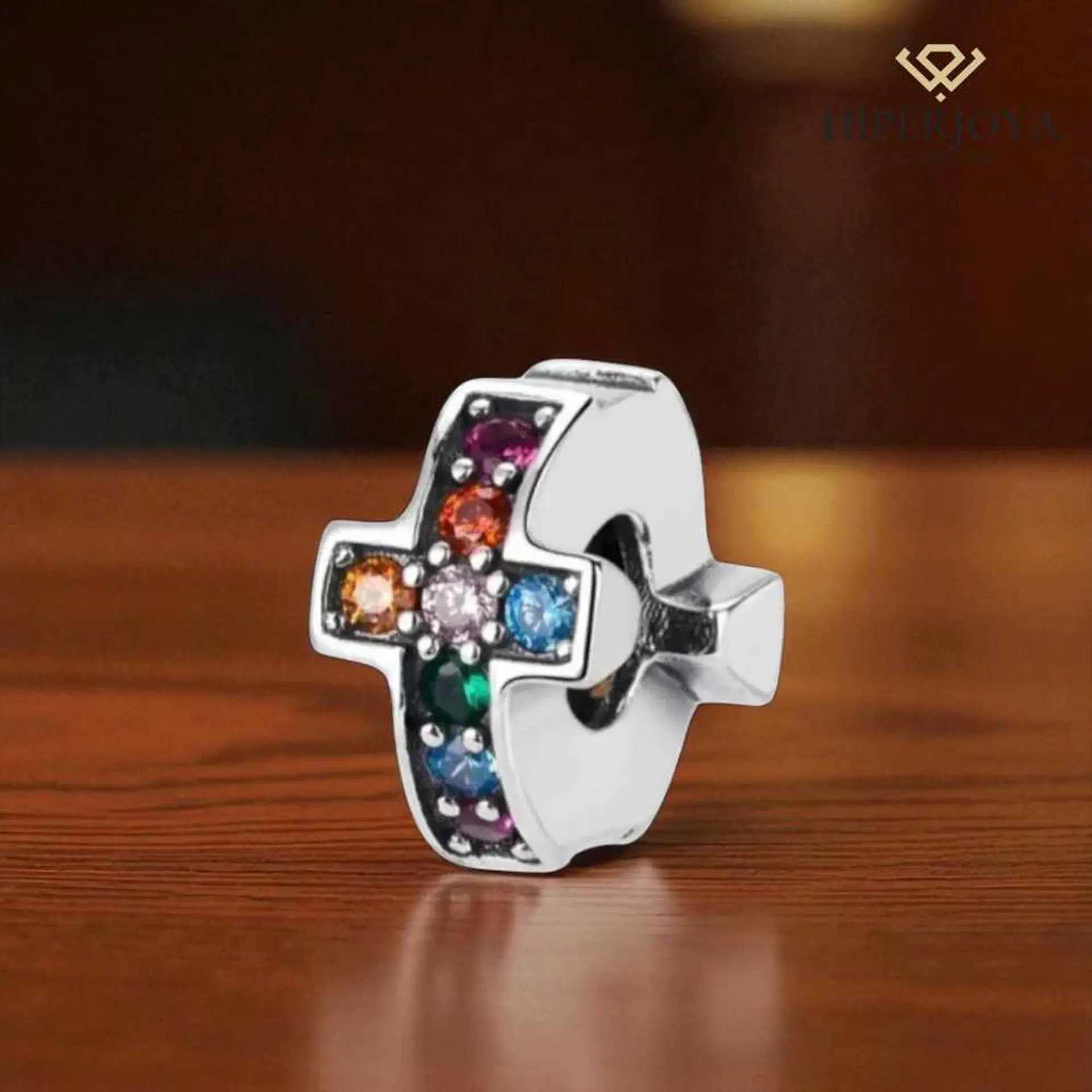 Silver multicolor cross bead 2