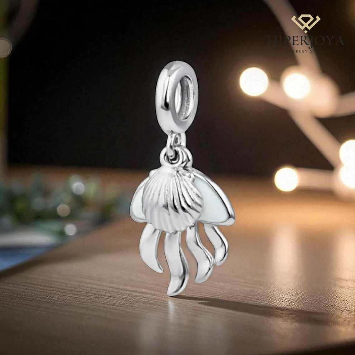 Enamel jellyfish bead with silver shell 2