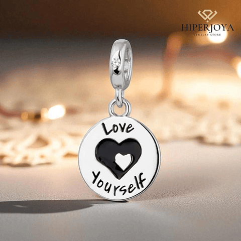 Silver disc charm "love yourself"