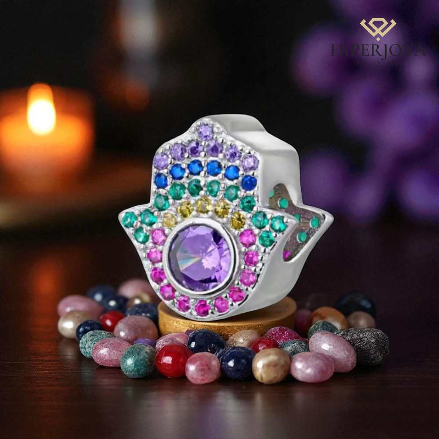 Abalorio hamsa multicolor plata 2