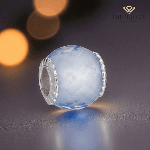 Silver-faceted blue Murano bead
