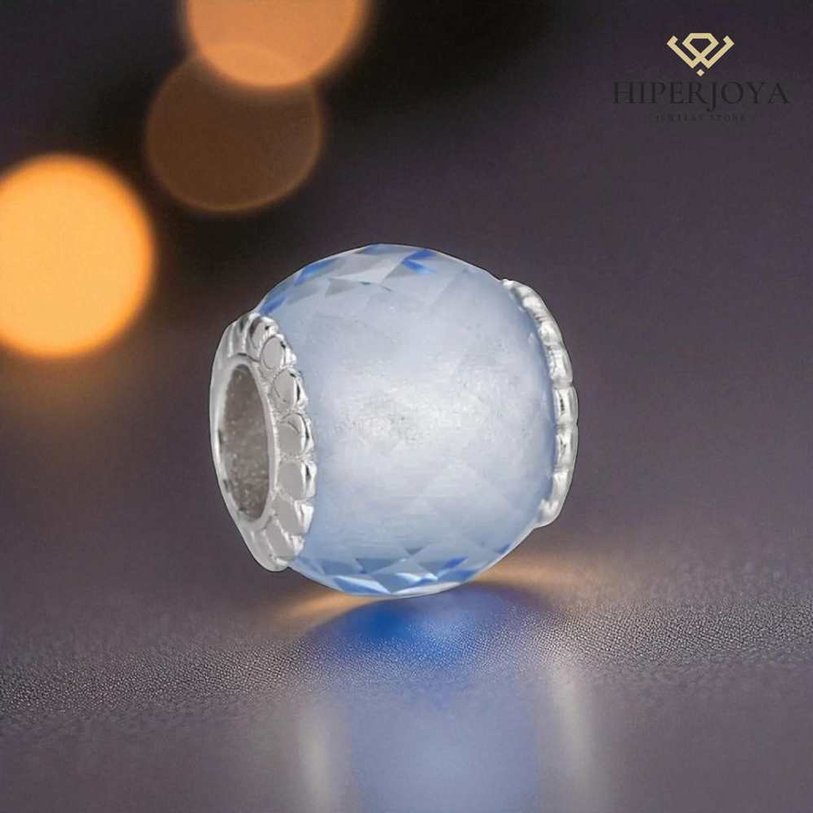 Abalorio murano azul facetado plata 2