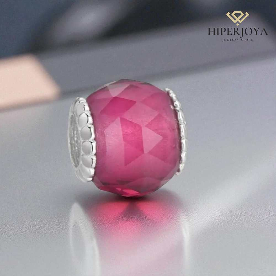 Fuchsia Murano bead, faceted, silver. 2