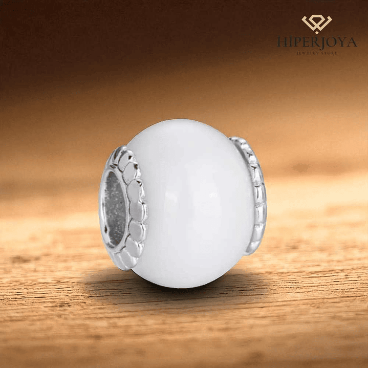 Abalorio murano blanco plata 2