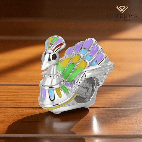 Abalorio pavo real esmaltado plata 