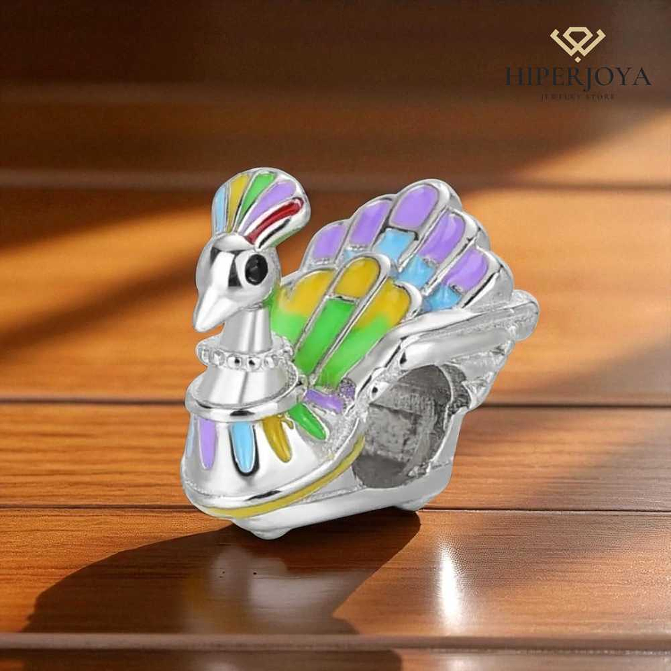 Abalorio pavo real esmaltado plata  2