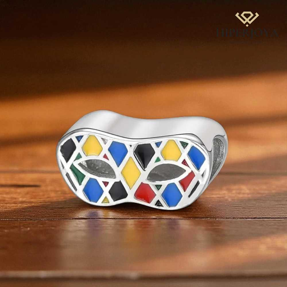 Silver enamel mask bead 3