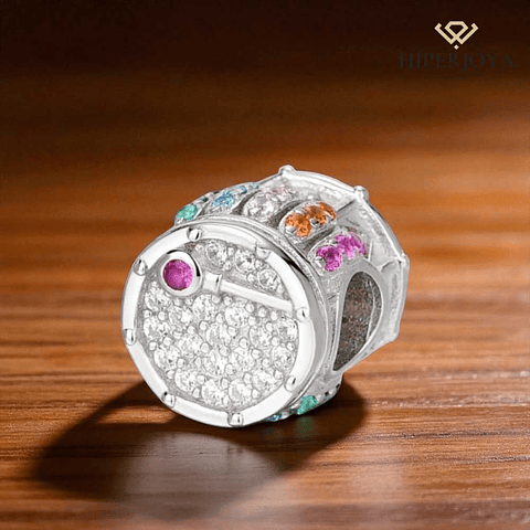 Abalorio tambor con circonitas multicolor plata 