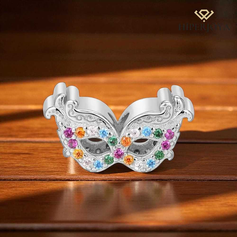Abalorio máscara con circonitas multicolor plata 2