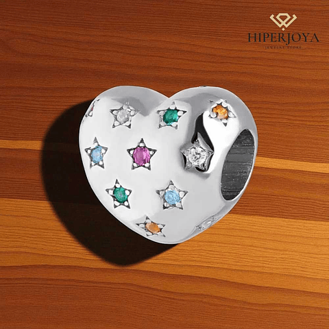 Multicolor silver heart bead
