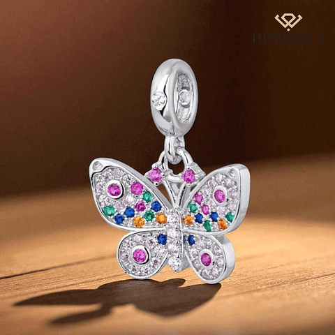 Abalorio mariposa multicolor plata