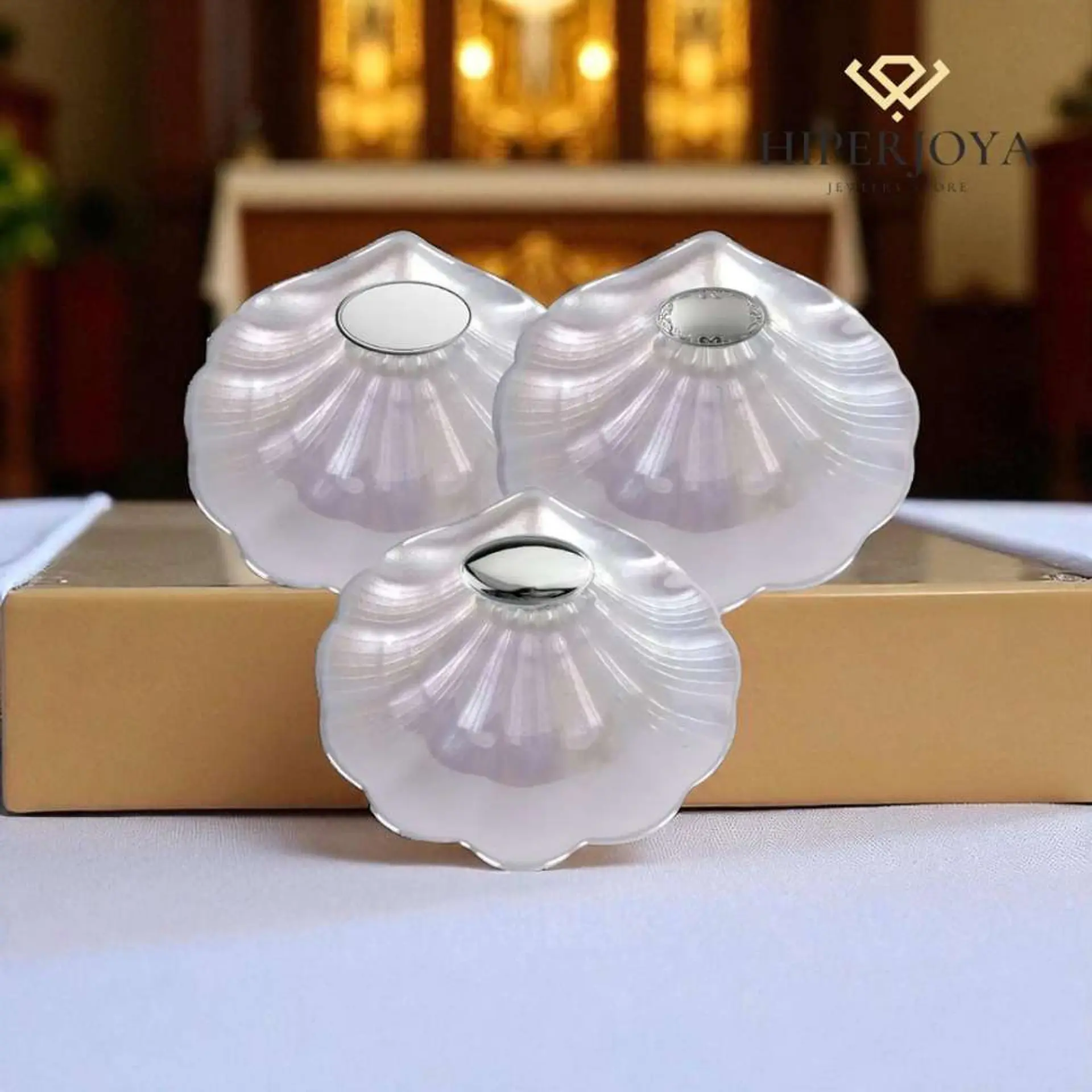 Concha de bautismo de cristal nacar y baño plateado 6