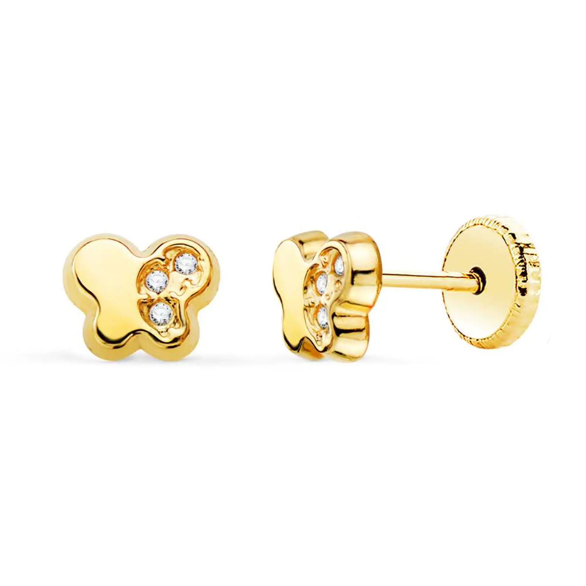Pendientes oro amarillo mariposa con circonita 2