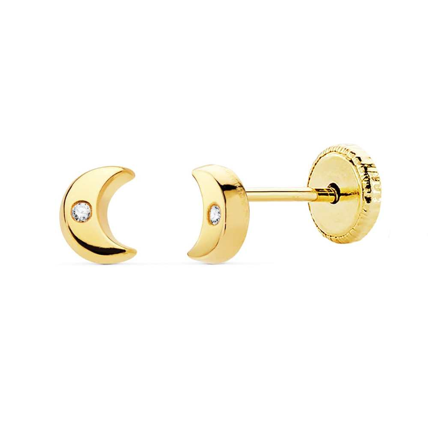 Pendientes oro amarillo luna circonita 2