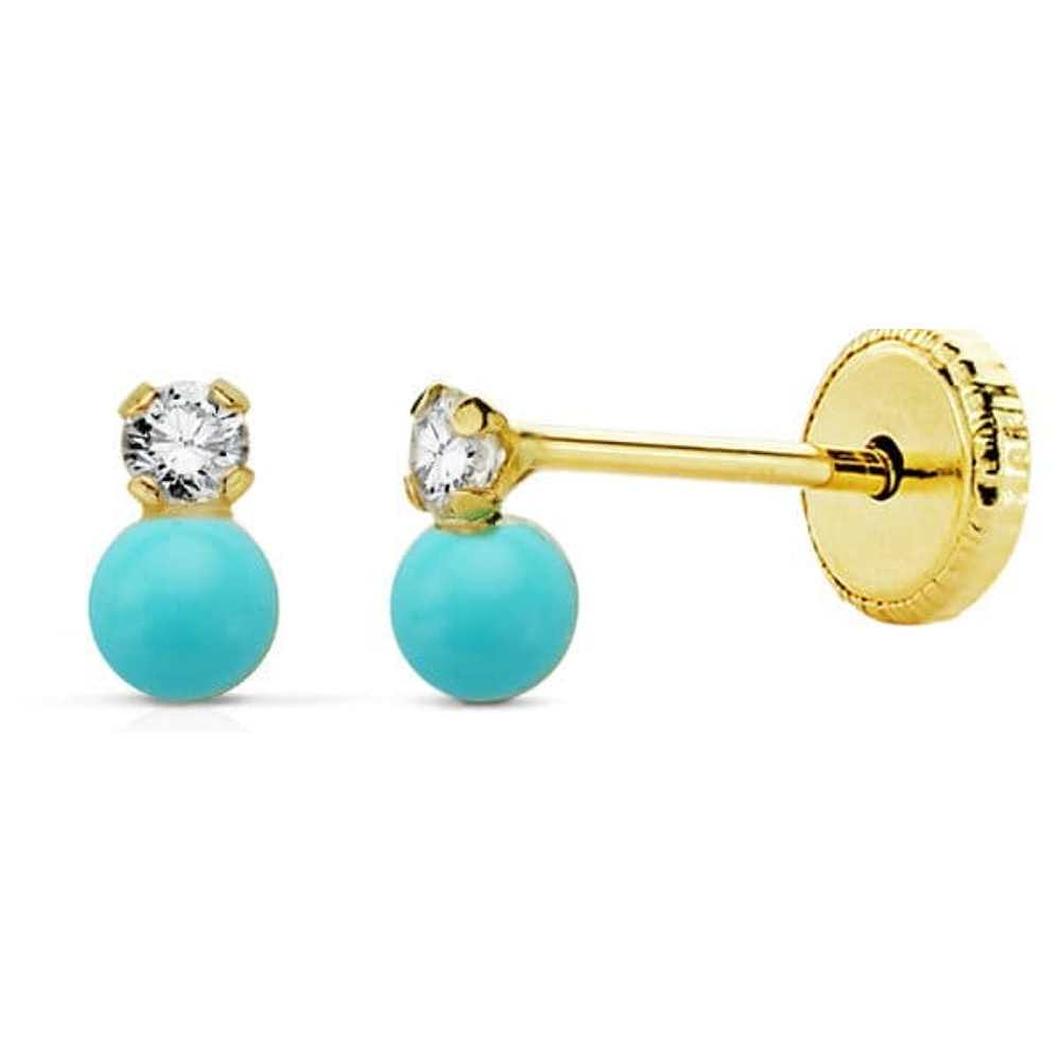 Pendientes oro amarillo circonita y turquesa 1