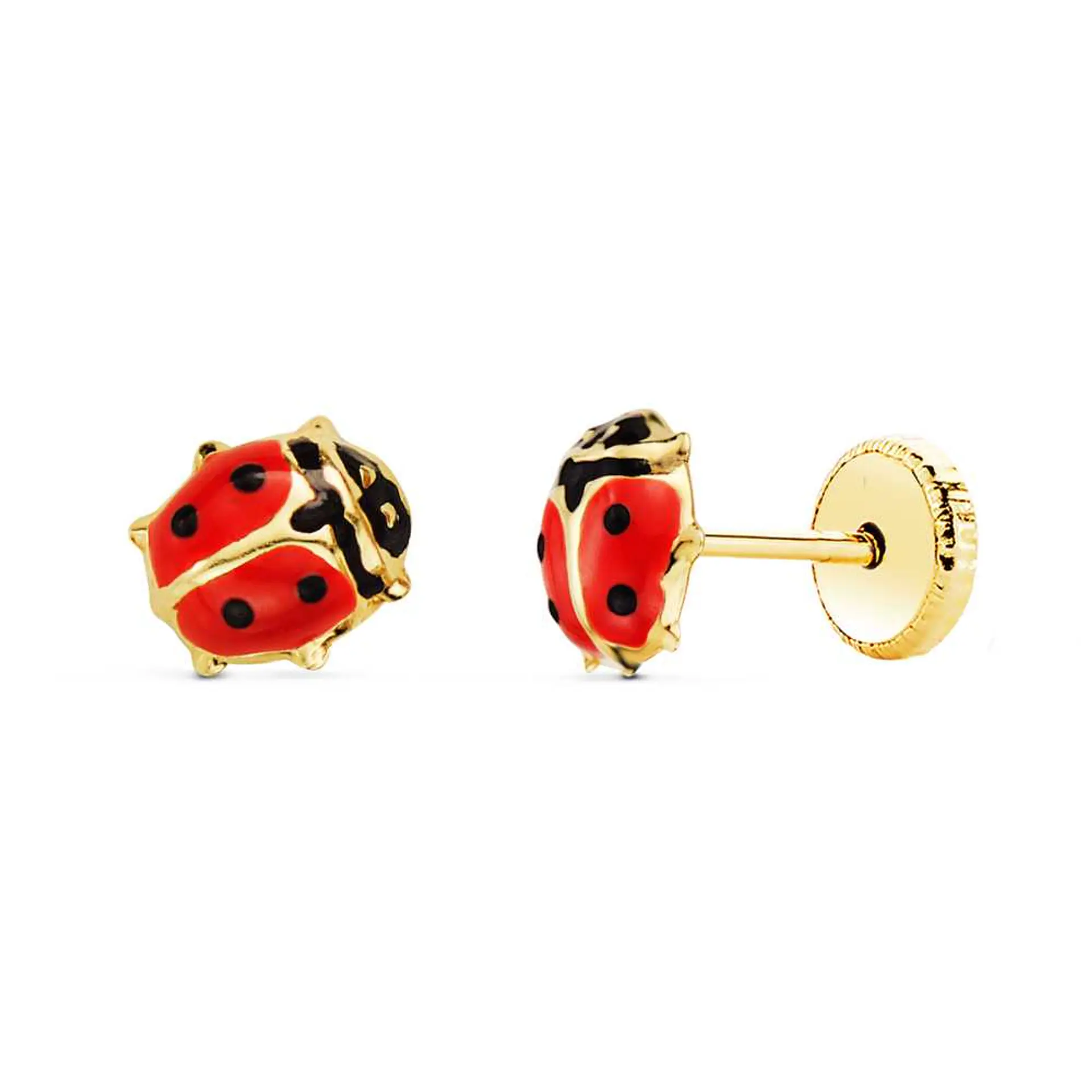Pendientes oro amarillo mariquita esmalte 1