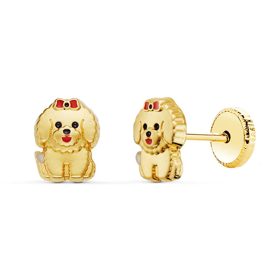 Pendientes perro matizado Oro 18k 1
