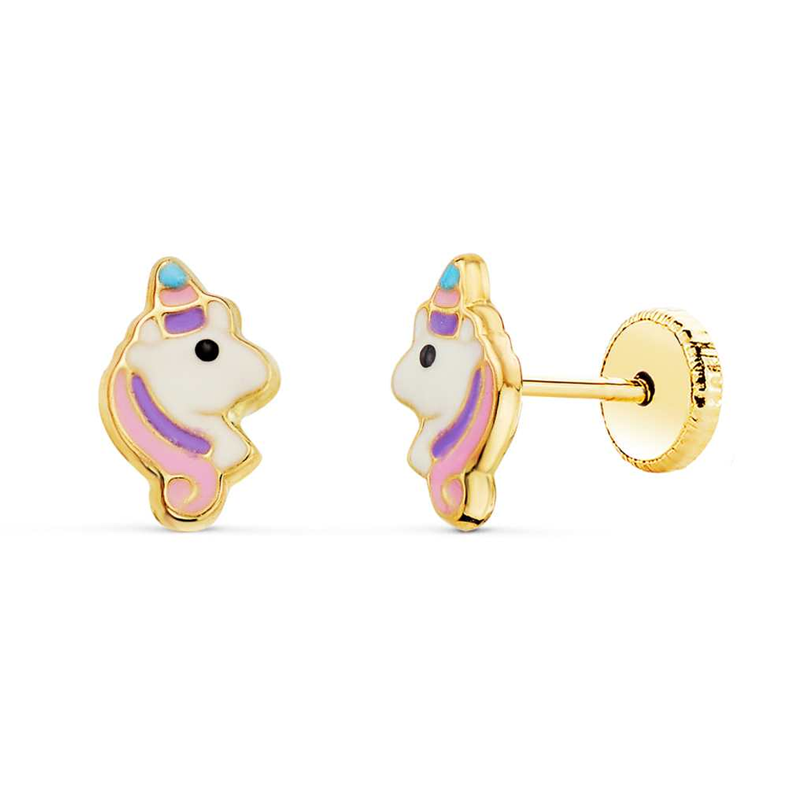 Pendientes oro amarillo unicornios esmaltados 1