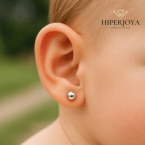 Pendientes Oro blanco bola lisa y cierre presión 