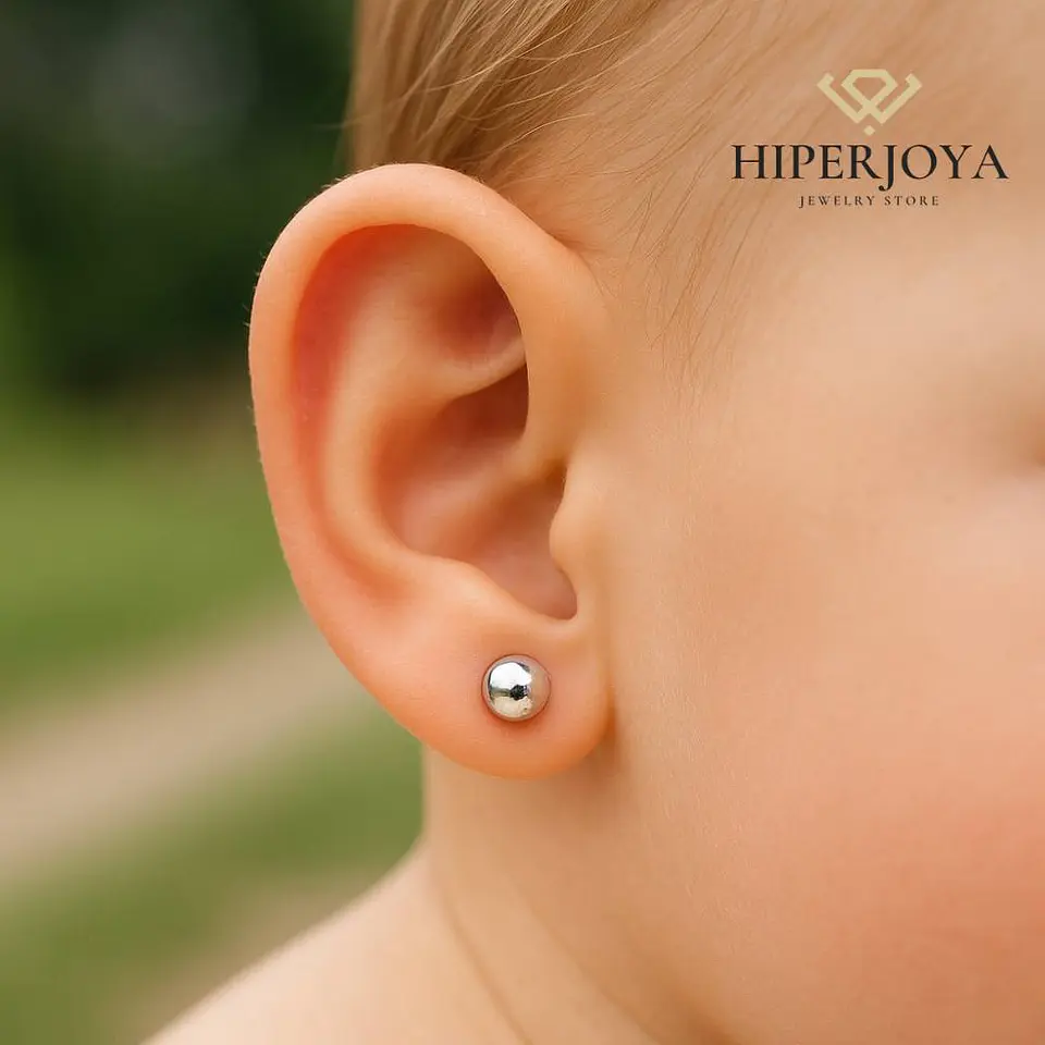 Pendientes Oro blanco bola lisa y cierre presión  2