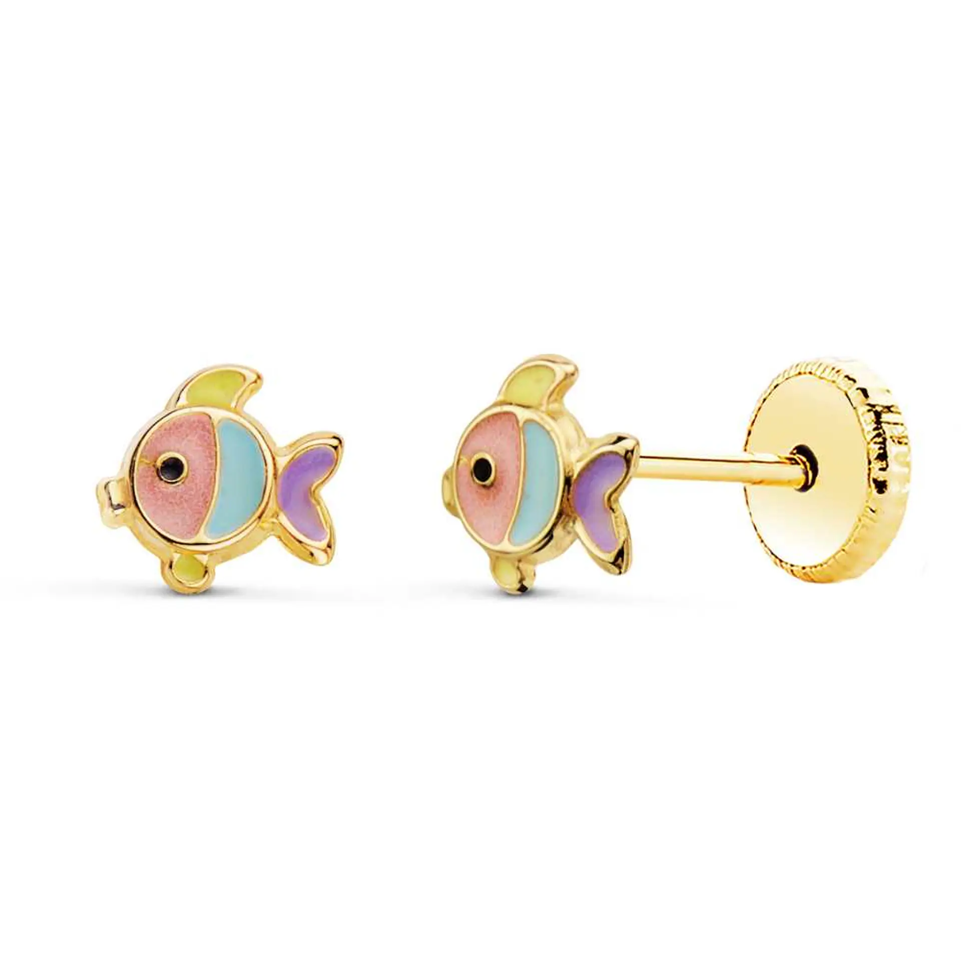 Pendientes oro amarillo peces esmalte colores 1
