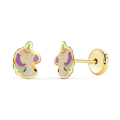 Pendientes oro amarillo unicornios