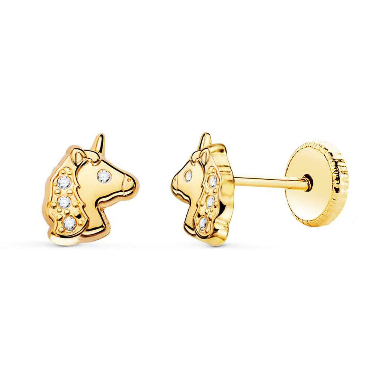 Pendientes oro amarillo unicornios brillo con circonita 2