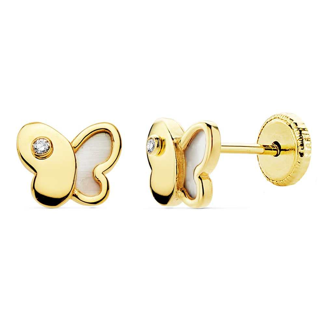 Pendientes de Oro amarillo mariposa nacar 2