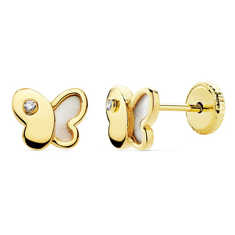 Pendientes de Oro amarillo mariposa nacar 2