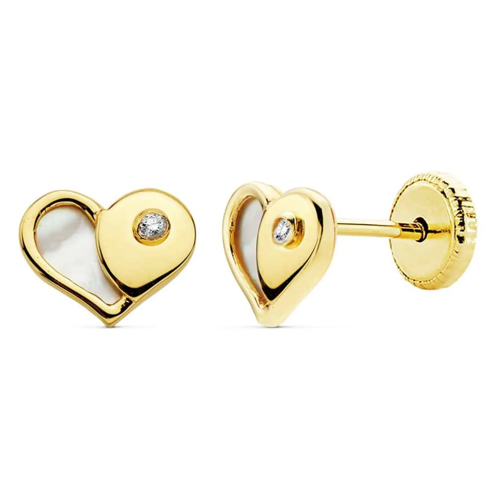 Pendientes oro amarillo corazón nácar 1