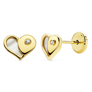 Pendientes oro amarillo corazón nácar