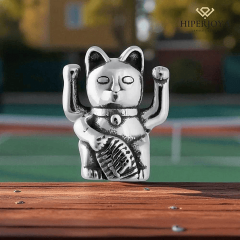 Abalorio gato de la fortuna plata