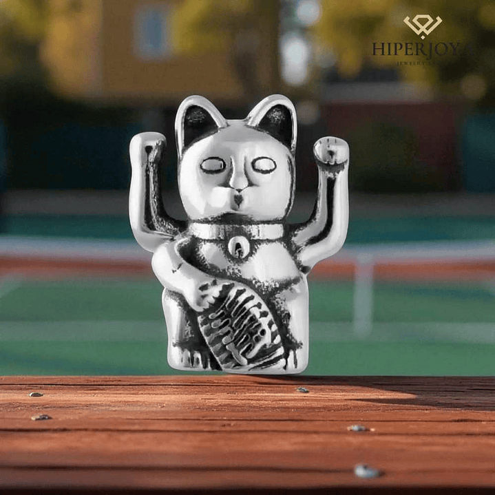 Abalorio gato de la fortuna plata 2
