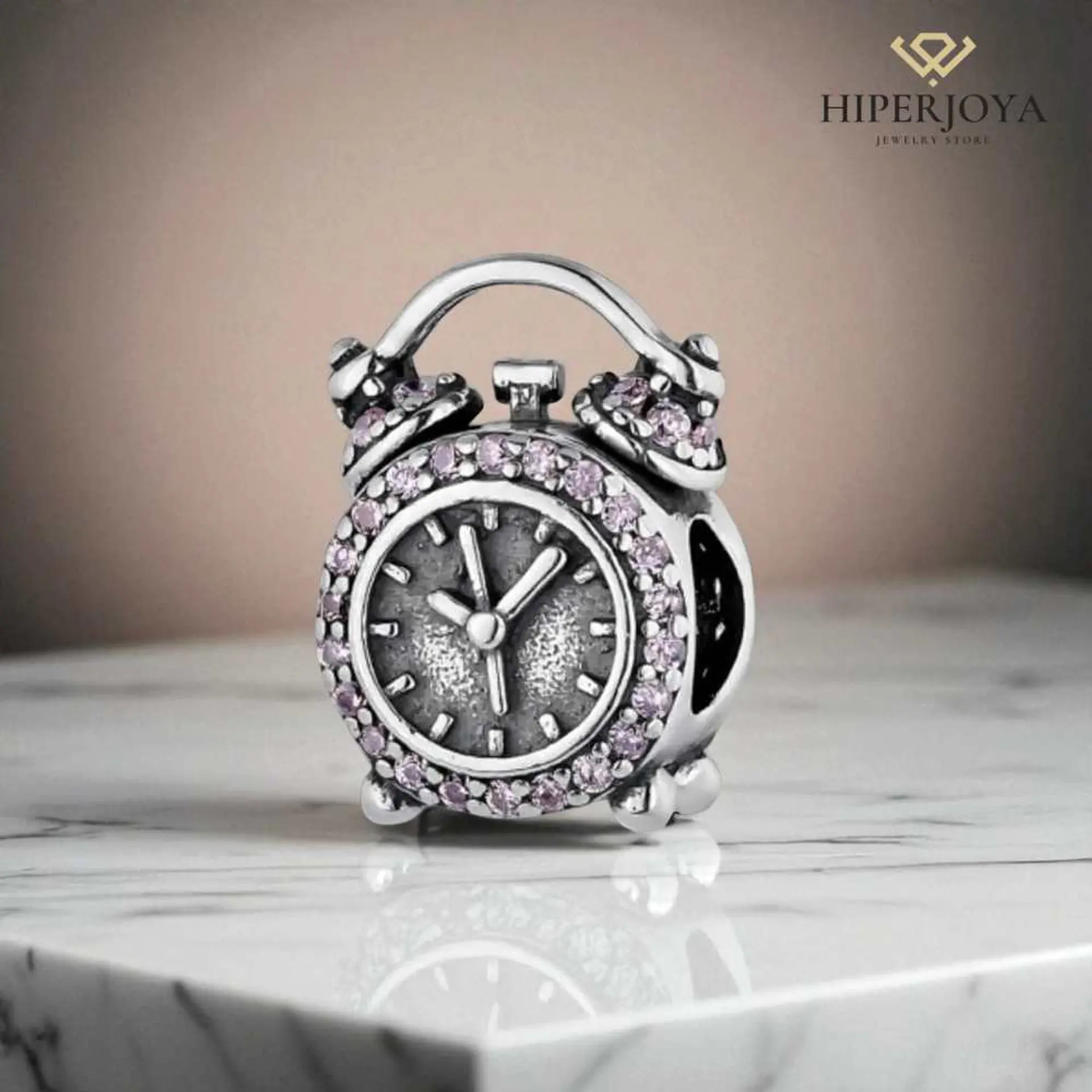 Silver alarm clock charm 2