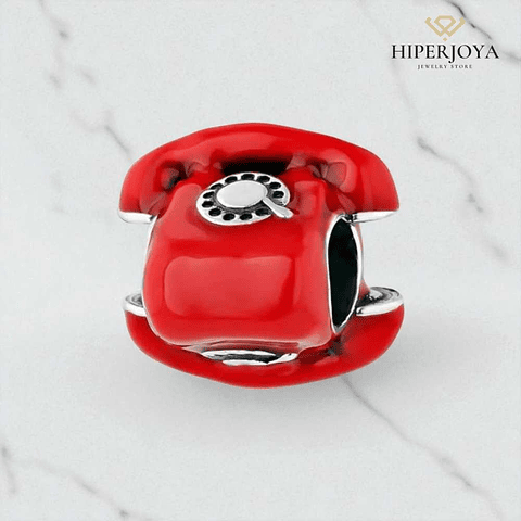 Abalorio teléfono esmaltado rojo plata