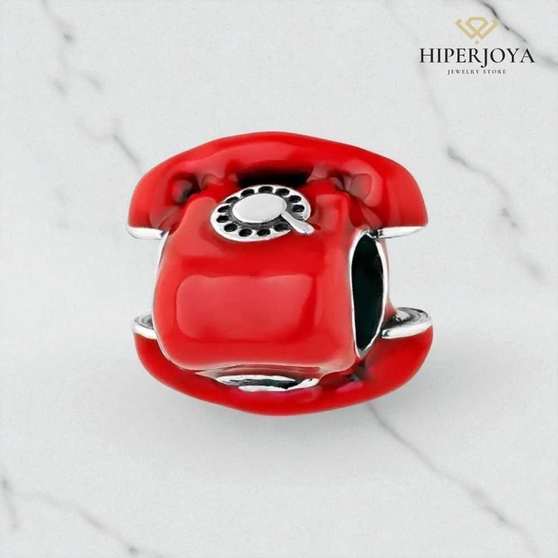 Abalorio teléfono esmaltado rojo plata 2