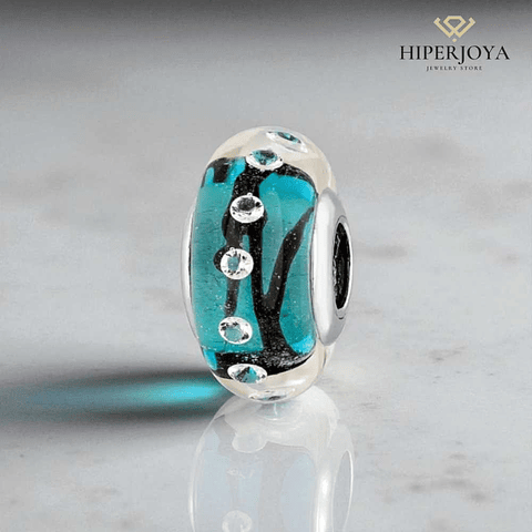 Murano glass bead with silver bubbles