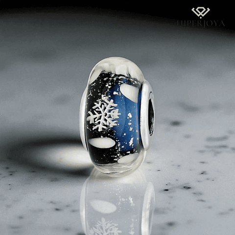 Murano glass bead, silver clouds 