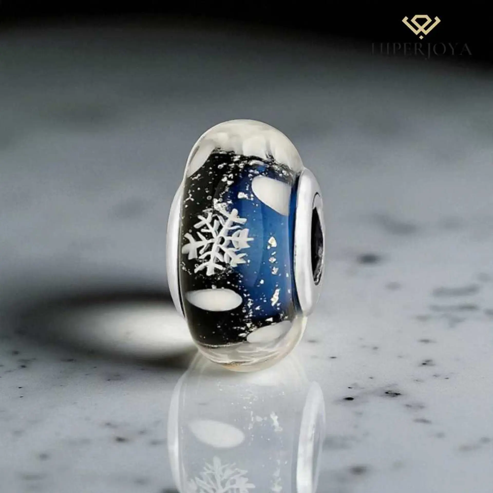 Murano glass bead, silver clouds  2
